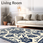 Dark Floral Medallion Patterned Rug