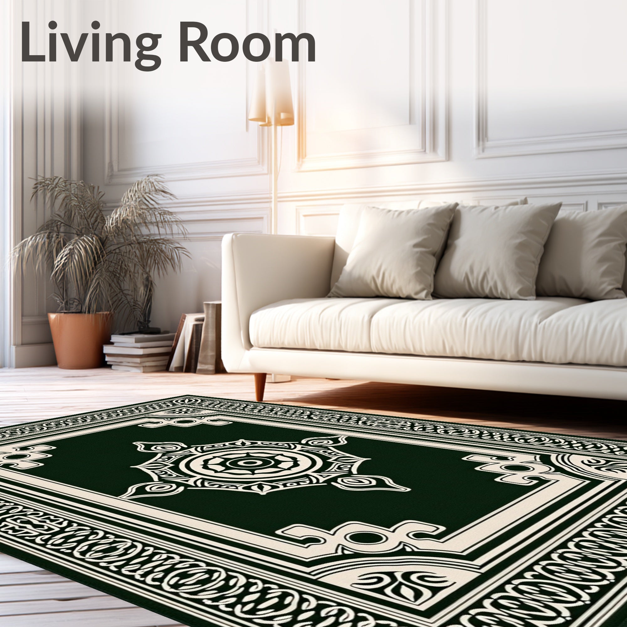 Dark Green Intricate Mandala Decorative Rug