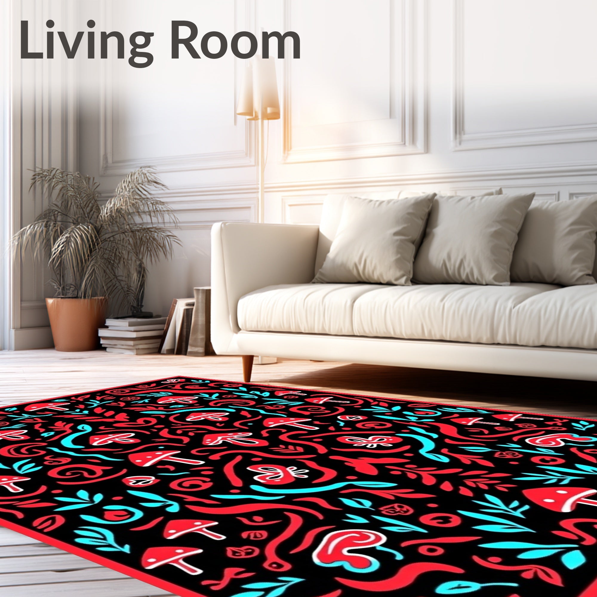 Retro Mushroom and Swirl Pattern Rug