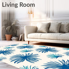 Bold Blue Leafy Pattern Rug