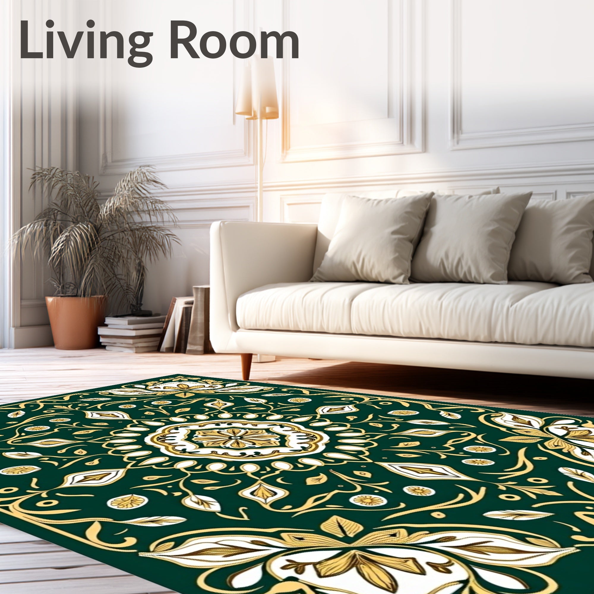 Emerald Gold Floral Mandala Rug