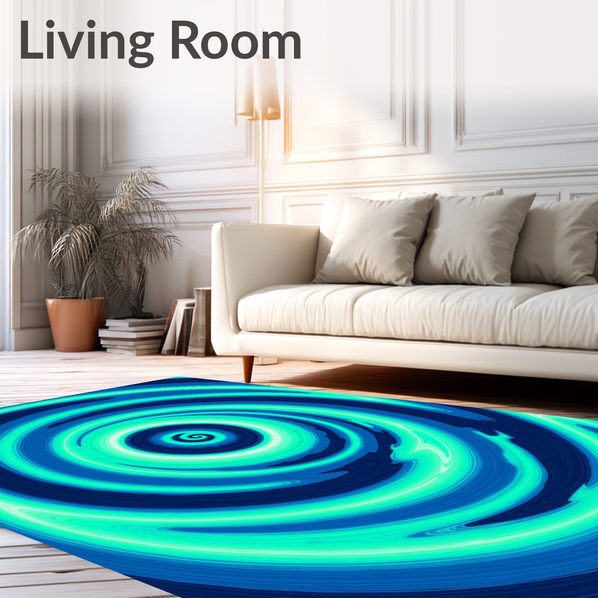 Deep Aqua Spiral Swirl Pattern Rug