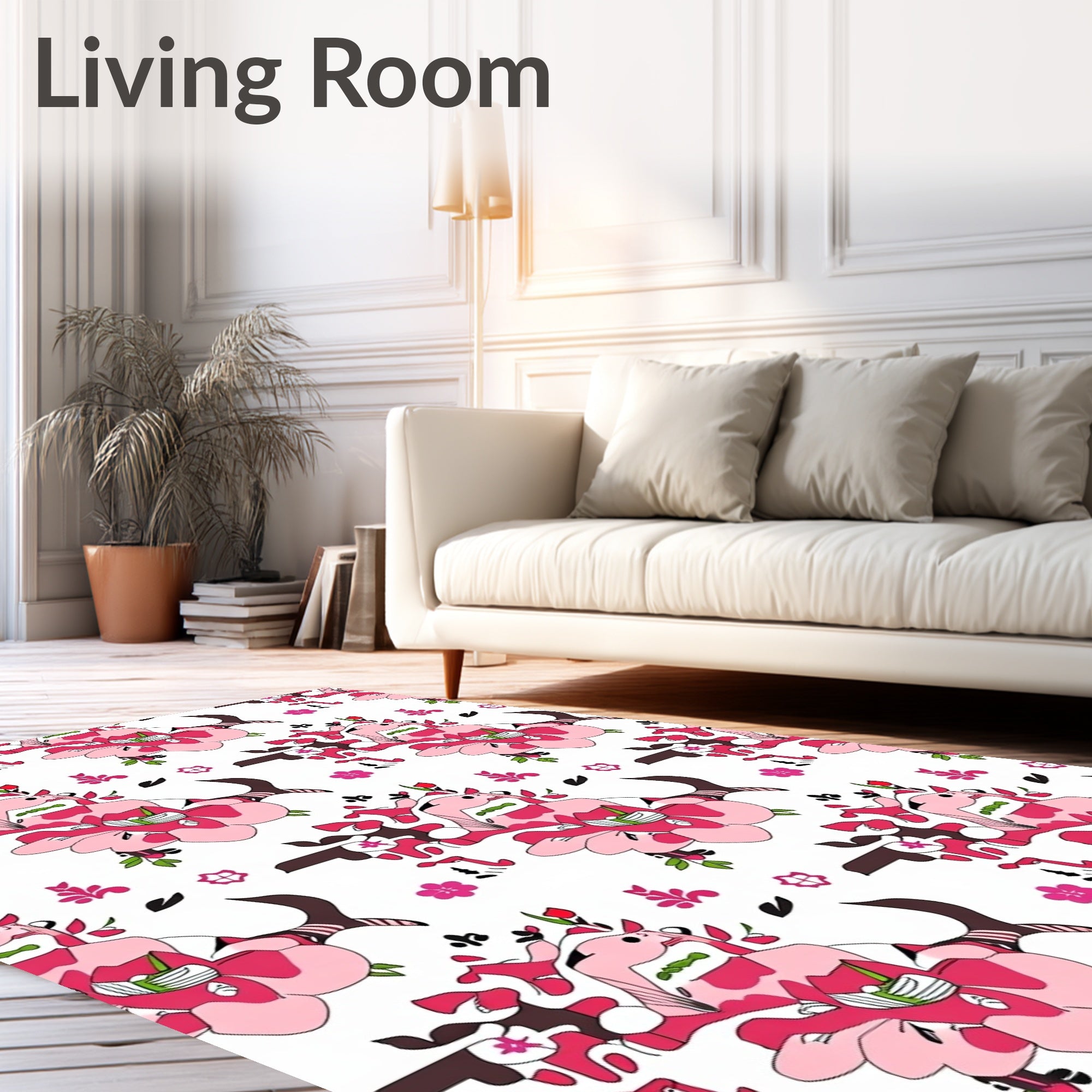 Crimson Pink Floral Branches Rug