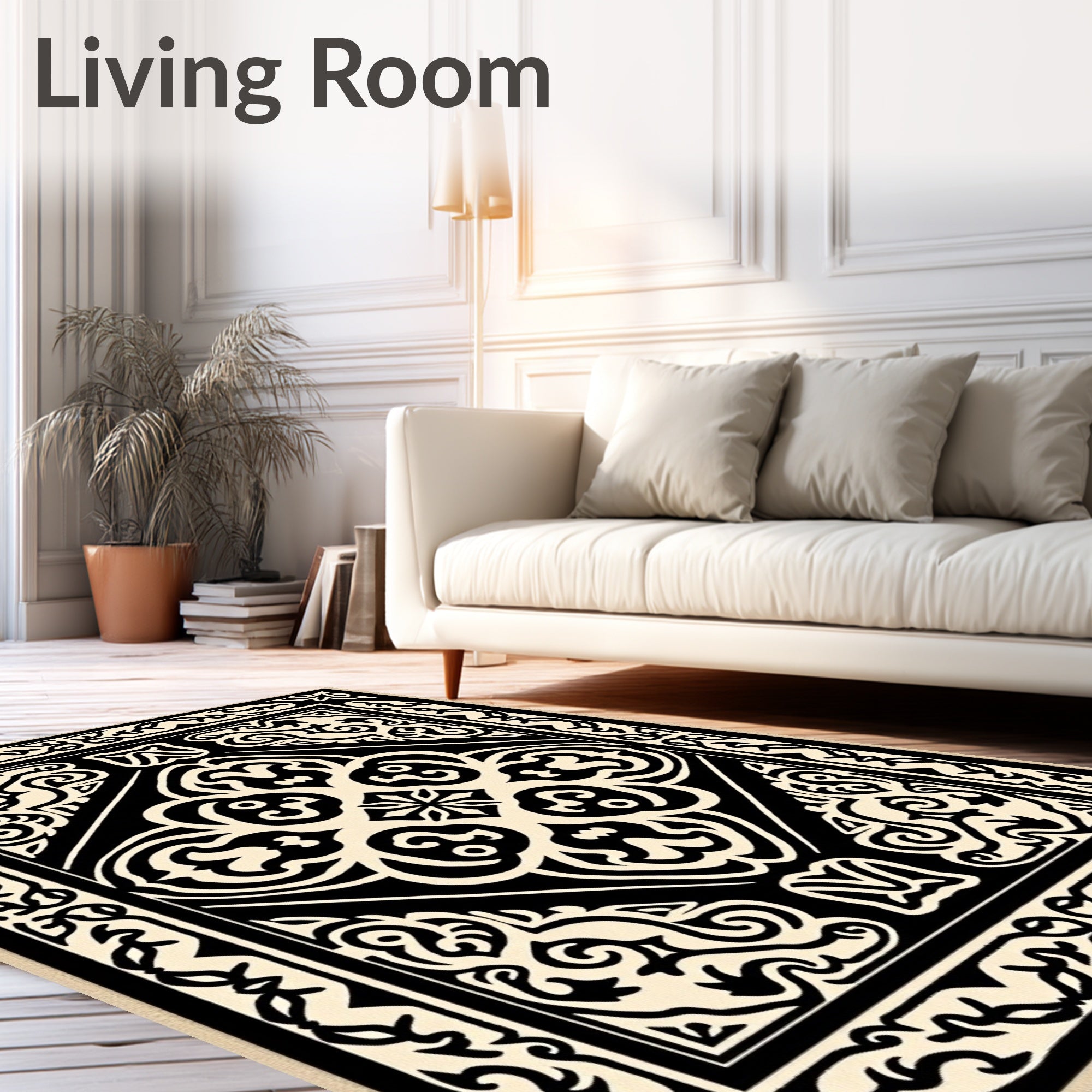Classic Black Cream Medallion Design Rug