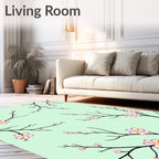 Pink Blossom Branches On Mint Background Rug
