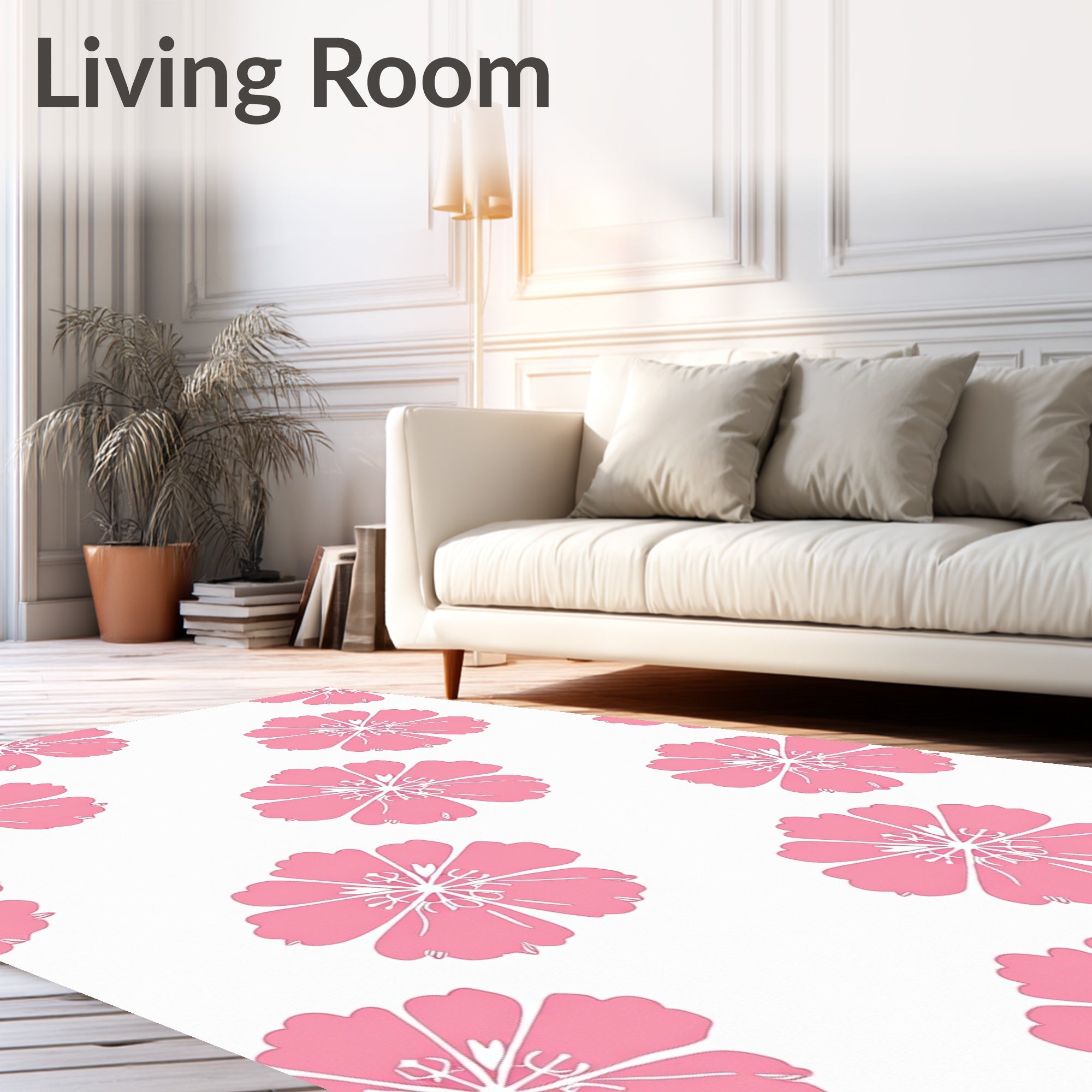 Pink Floral Pattern Overlay Rug