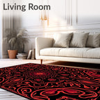 Intricate Red Floral Swirls Design Rug