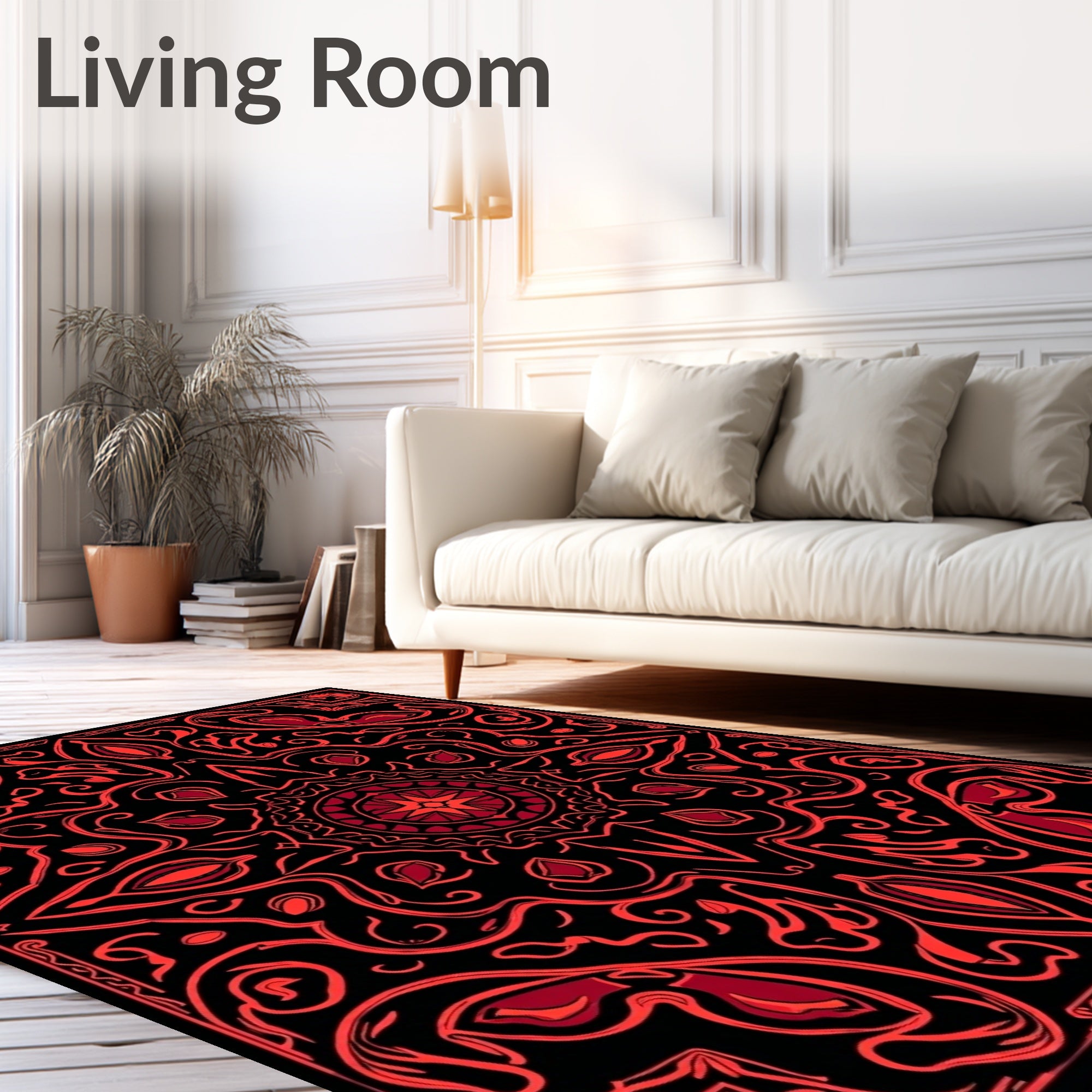 Intricate Red Floral Swirls Design Rug