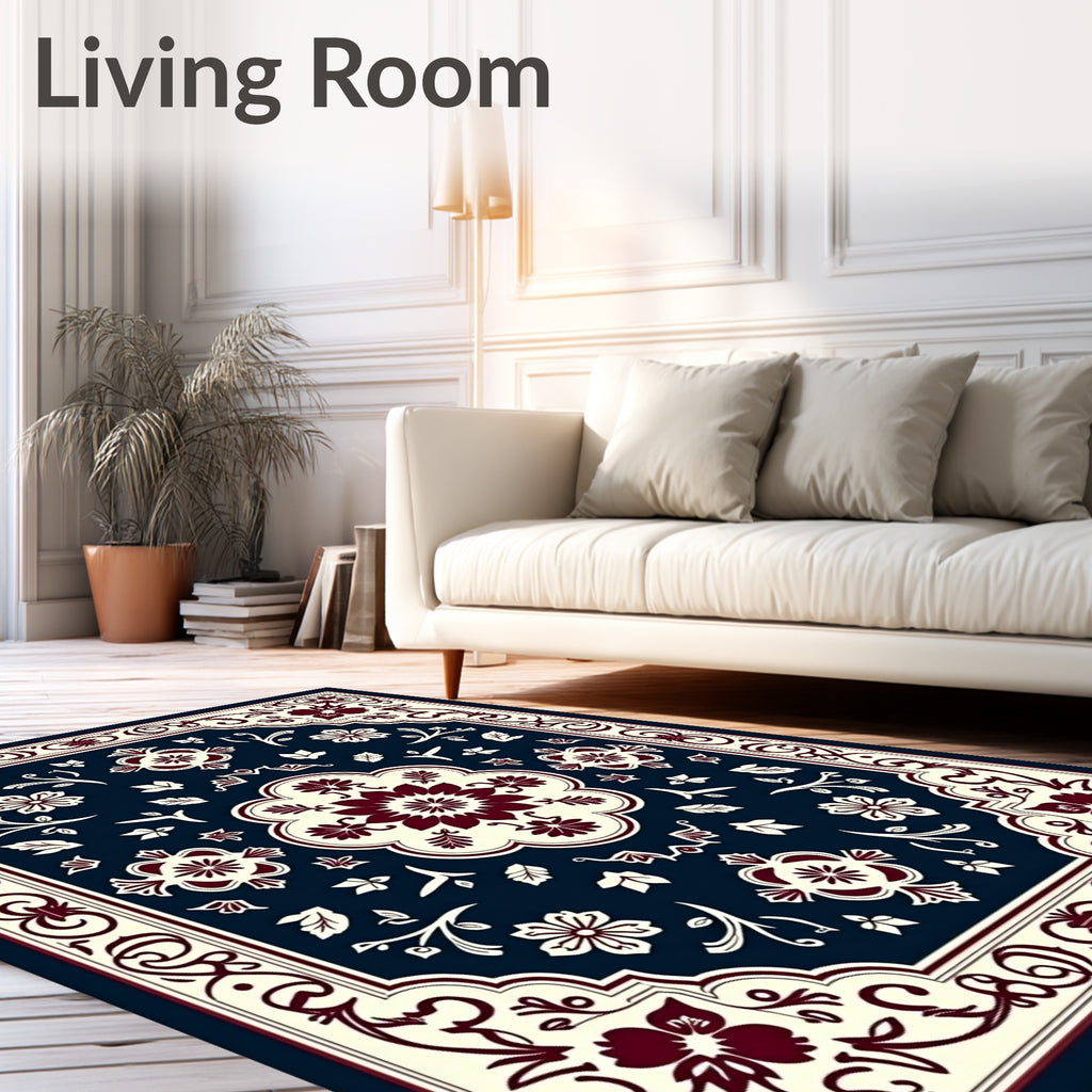 Classic Floral Swirl and Leaf Pattern Rug