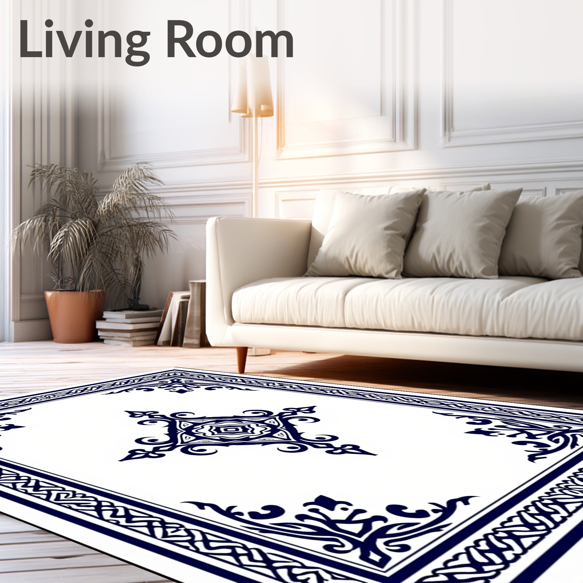 Intricate Blue White Geometric Design Rug
