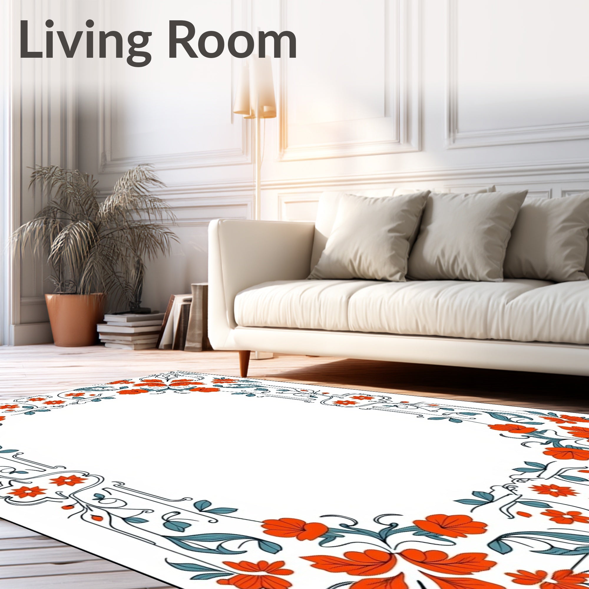 Floral Vines With Orange Accents Rug
