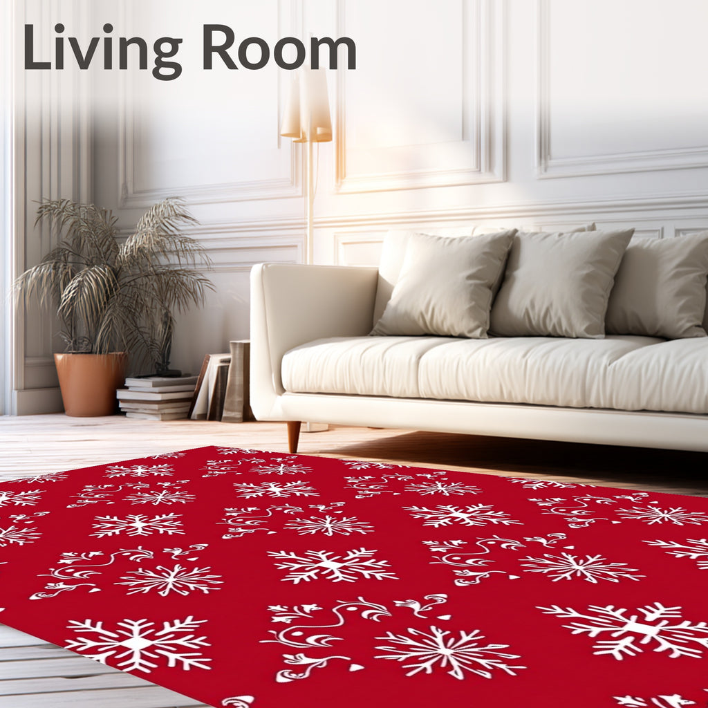 Red Snowflake Scrollwork Pattern Design Rug
