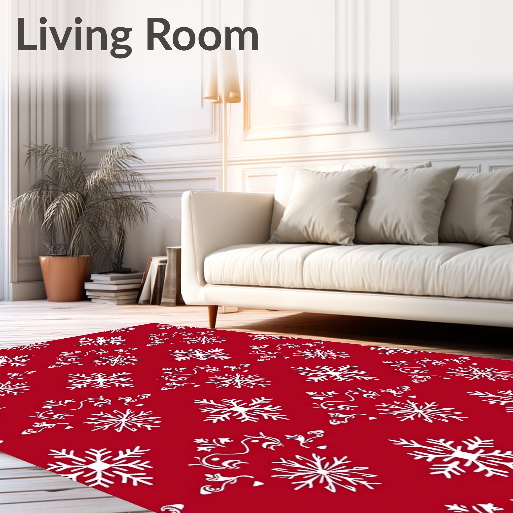 Red Snowflake Scrollwork Pattern Design Rug