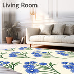 Blue Daisy Garden Floral Pattern Rug