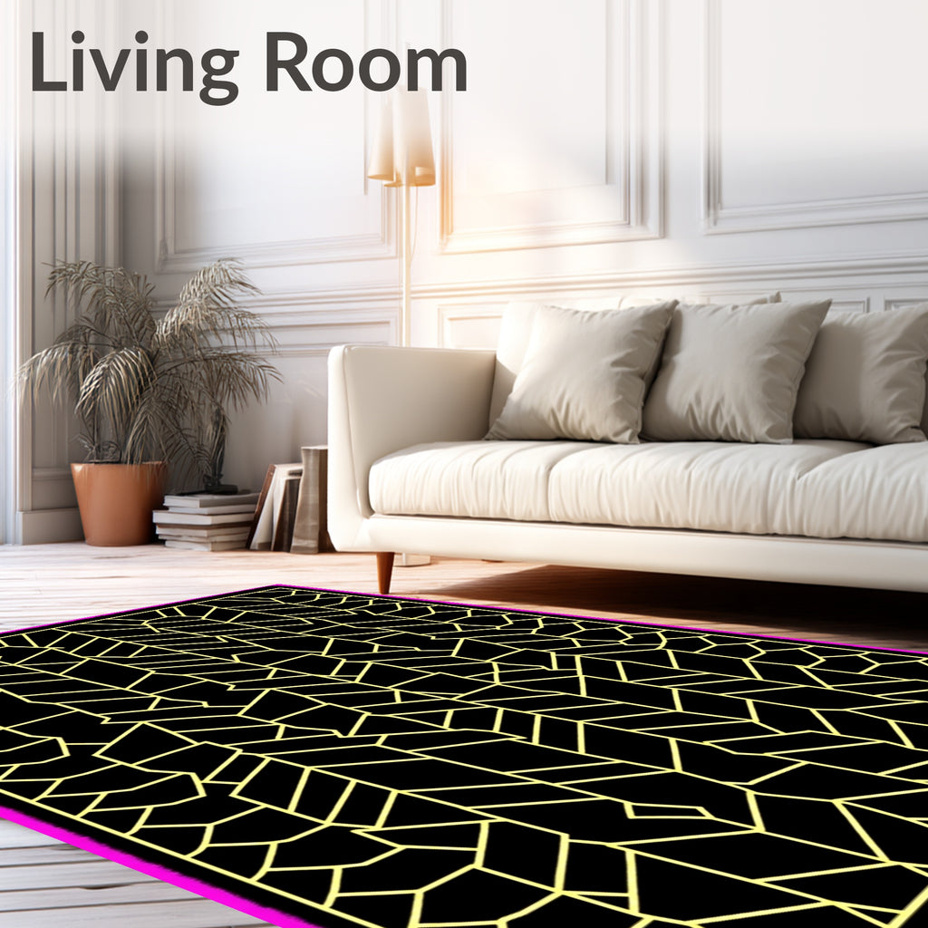 Abstract Geometric Yellow Stripes Rug