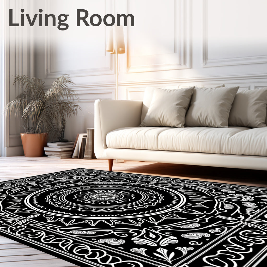 Intricate Floral Mandala Art Rug