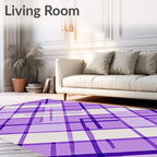 Purple White Plaid Geometric Rug