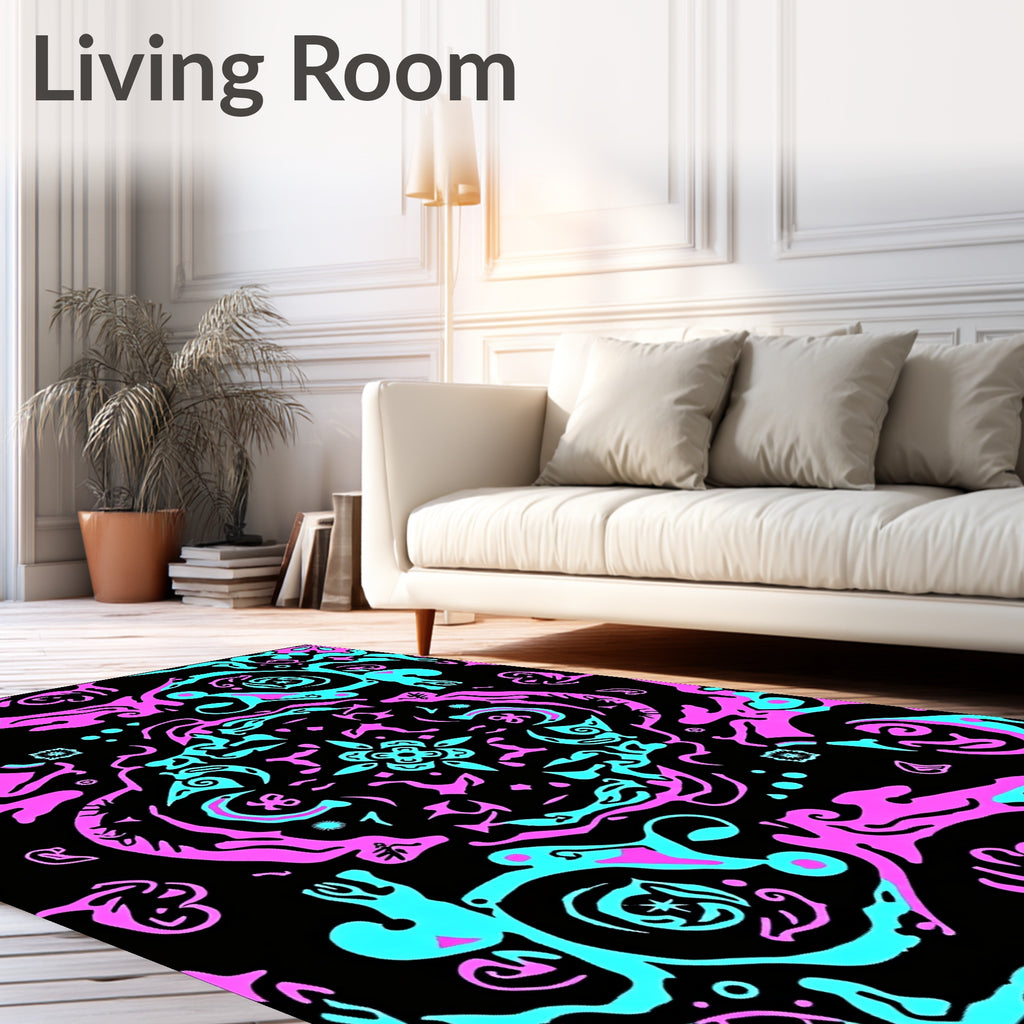 Vibrant Pink Teal Abstract Swirl Pattern Rug