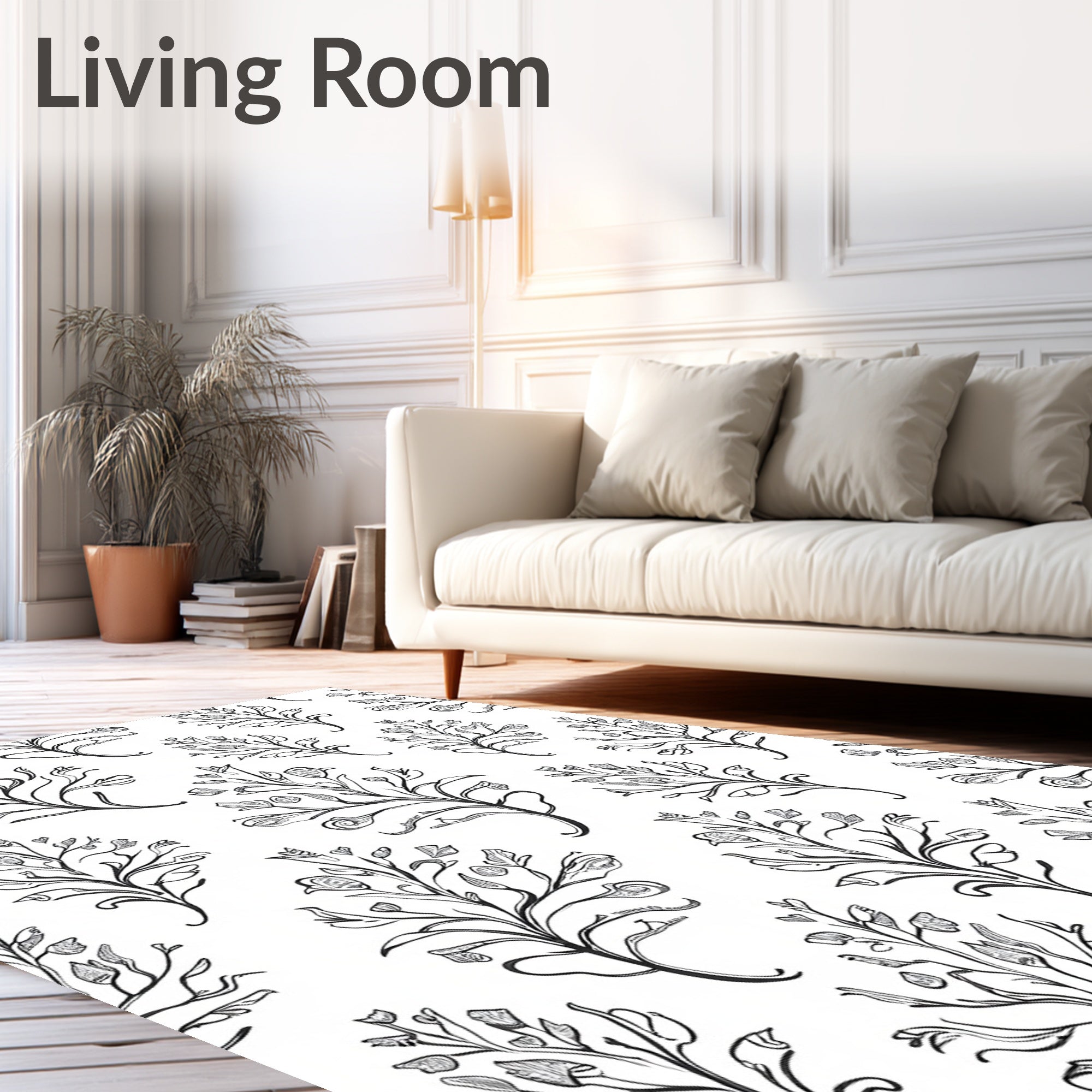 Botanical Line Art Whimsical Floral Pattern Rug
