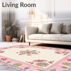 Delicate Floral Mandala Pink Teal Cream Design Rug
