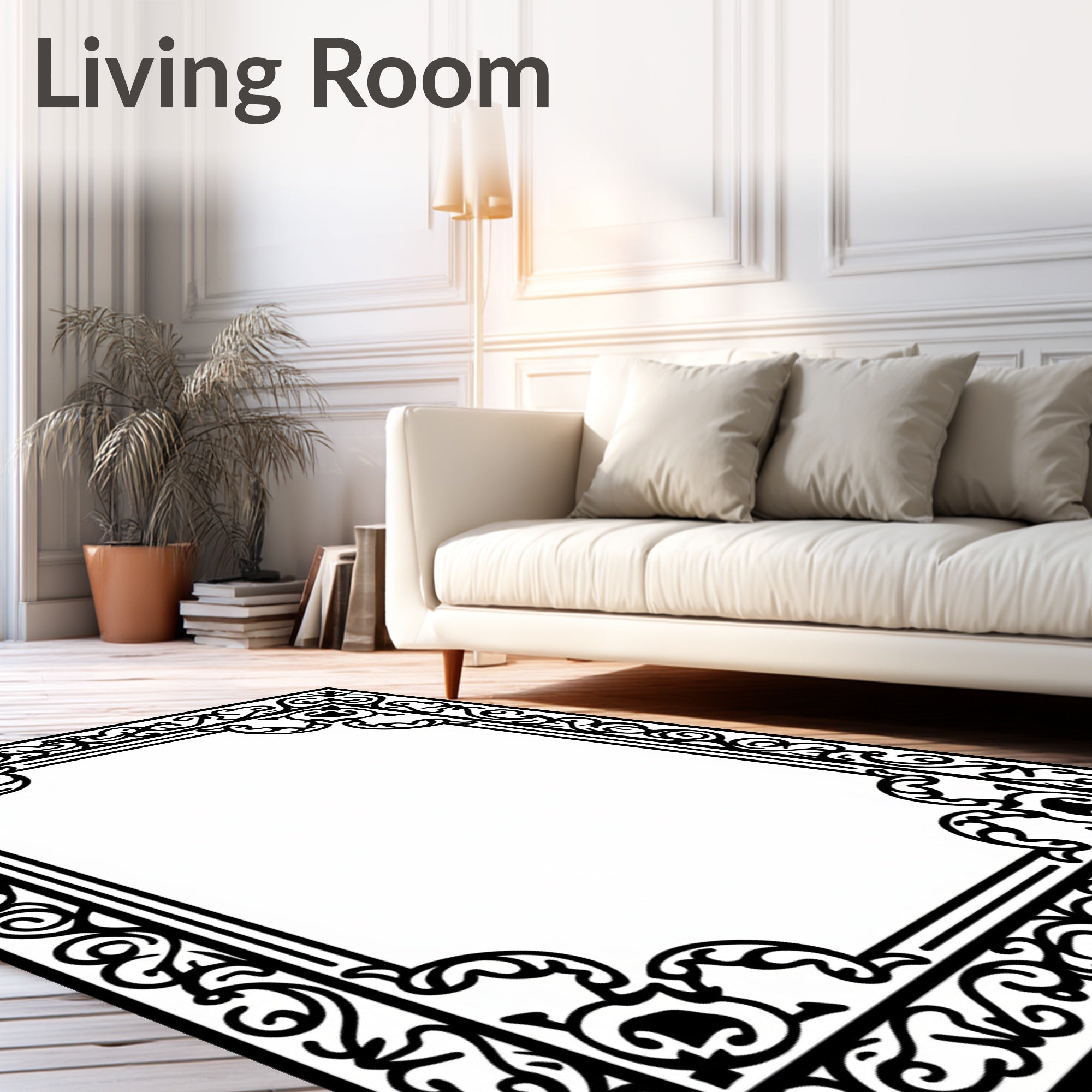 Ornate Floral Scrollwork Frame Design Rug