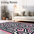 Bold Pink Black Abstract Swirl Design Rug