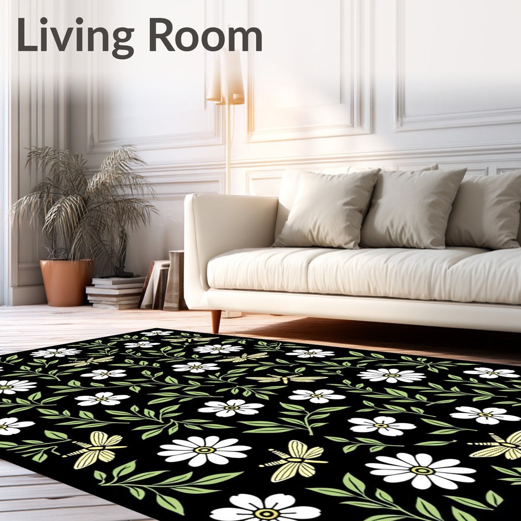 Floral And Insect Pattern Rug