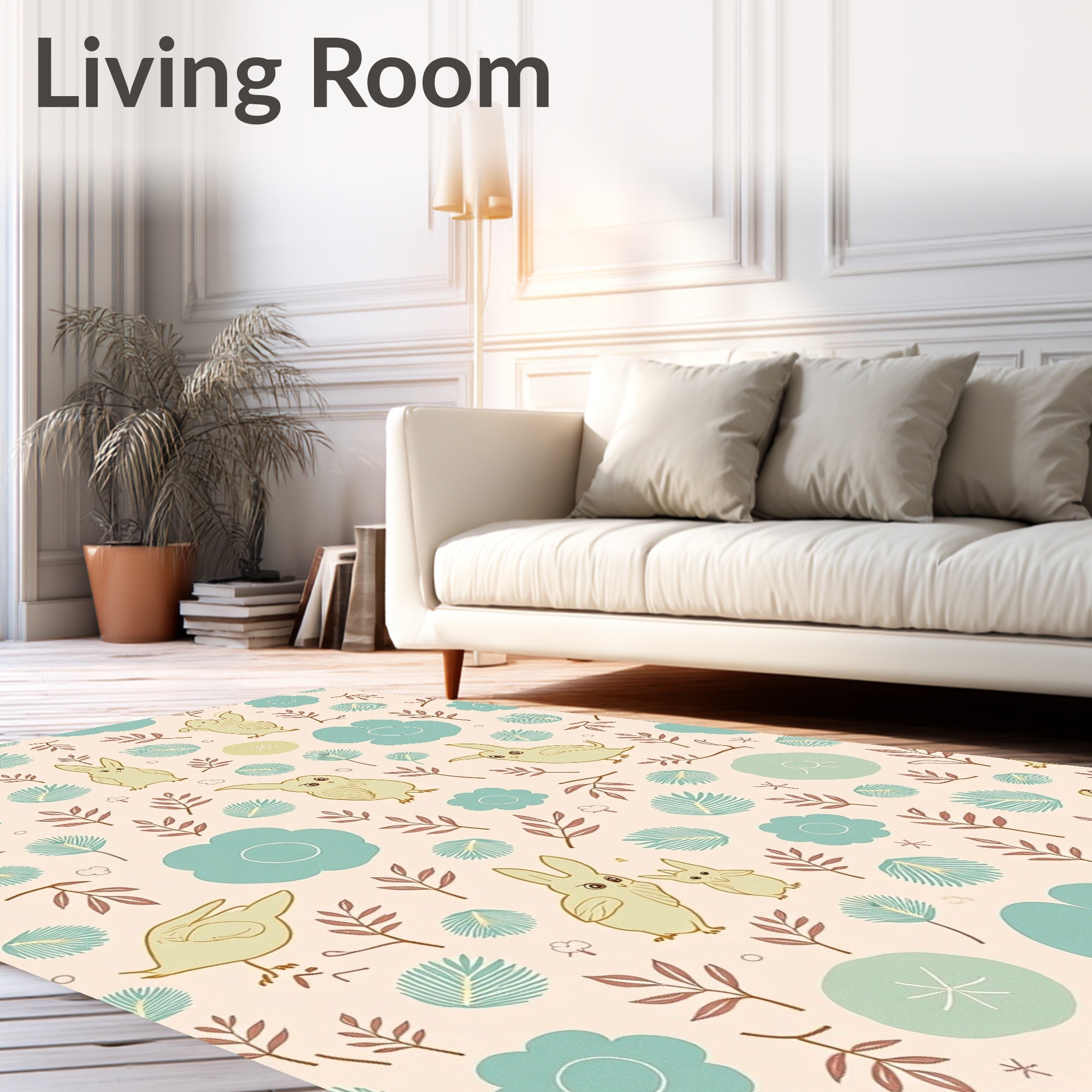 Whimsical Woodland Creatures Garden Pattern Rug