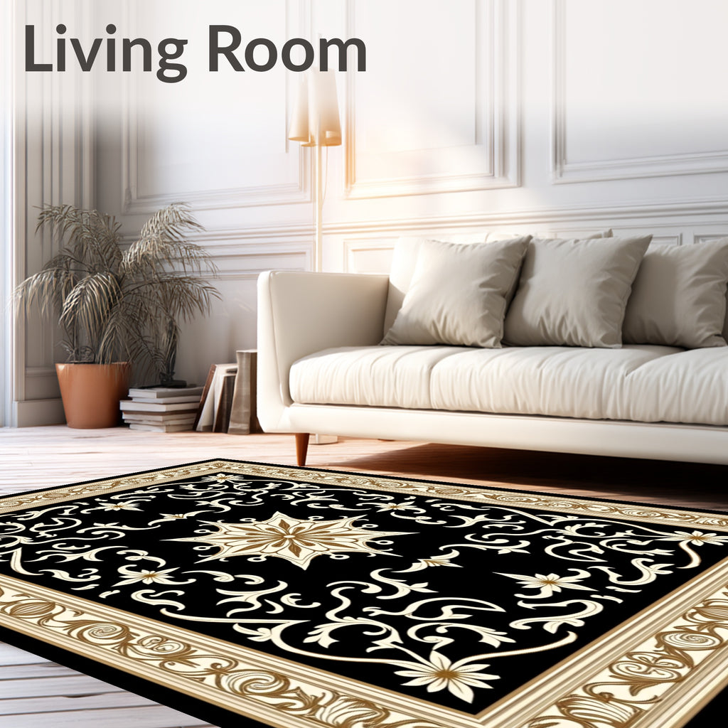 Classic Scrollwork Floral Golden Bordered Rug