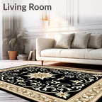 Classic Scrollwork Floral Golden Bordered Rug