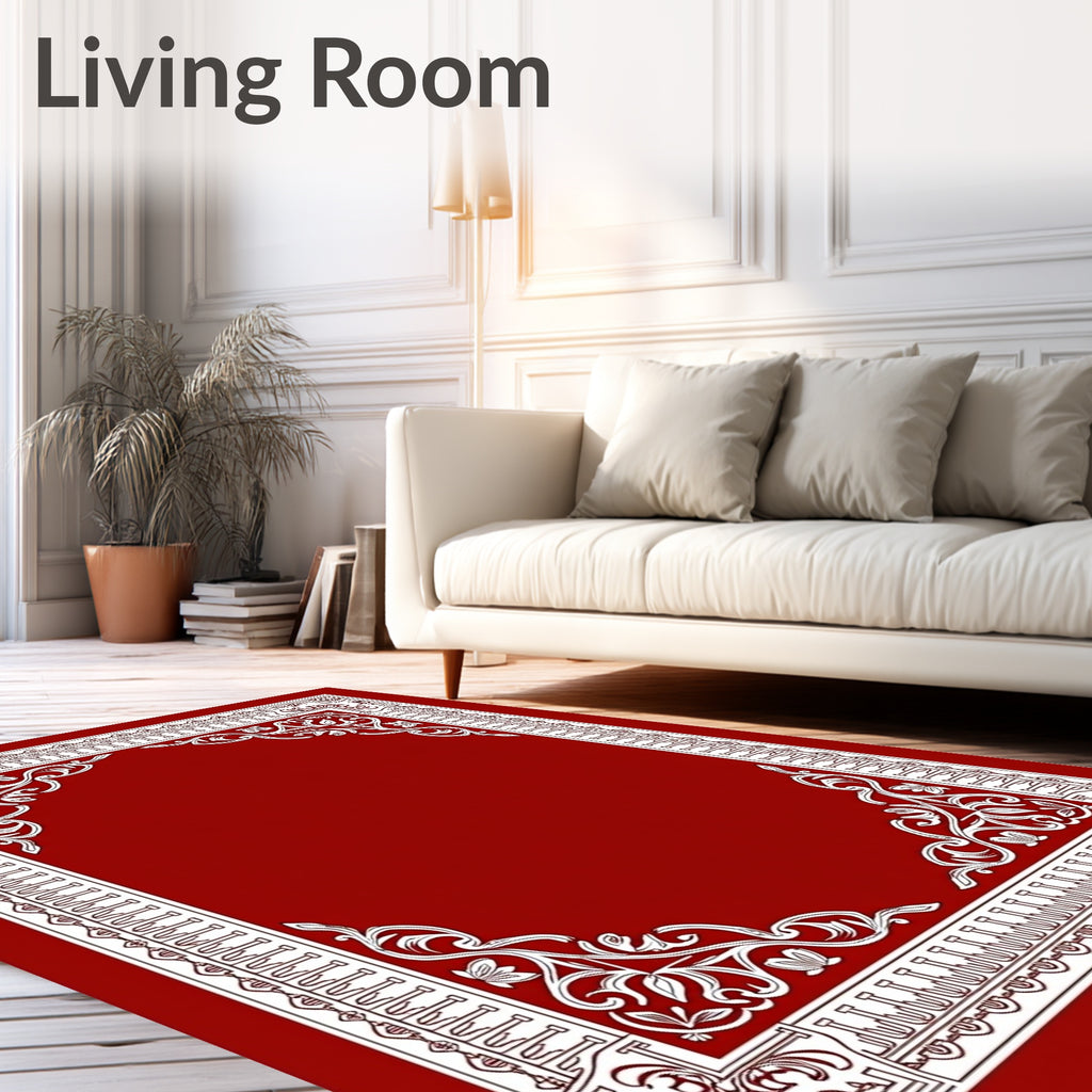 Ornate Floral Border With Geometric Accents Rug