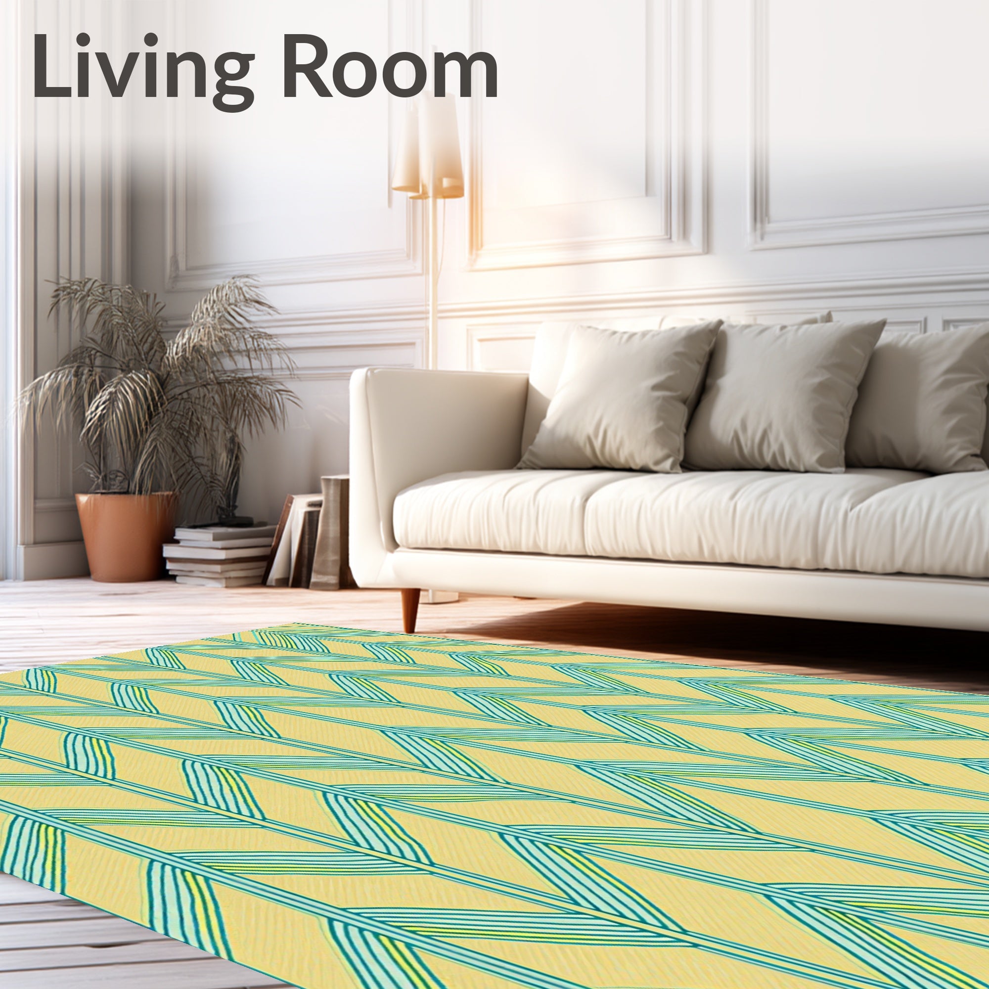 Chevron Pattern With Teal Stripes Rug