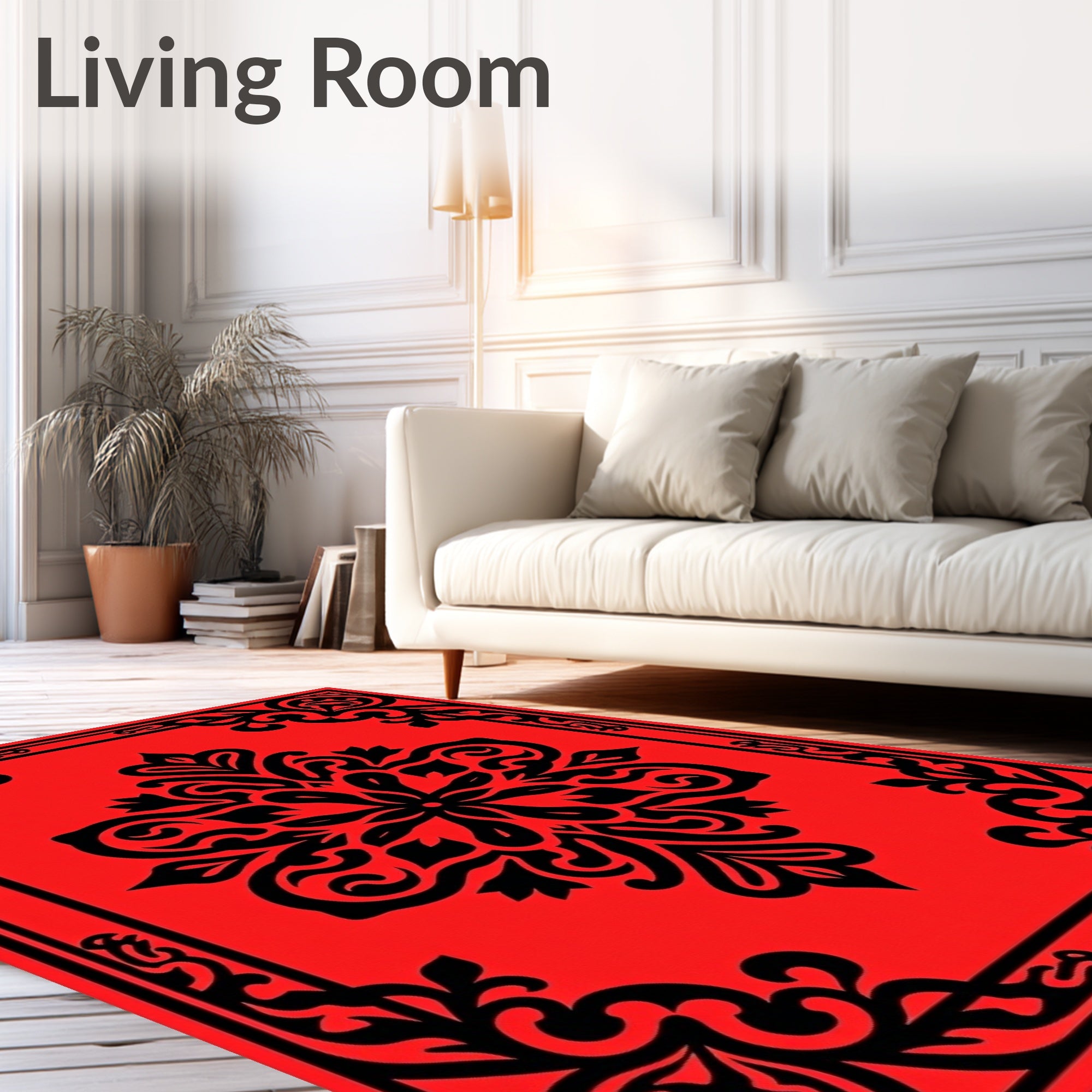 Red Black Floral Crest Design Rug