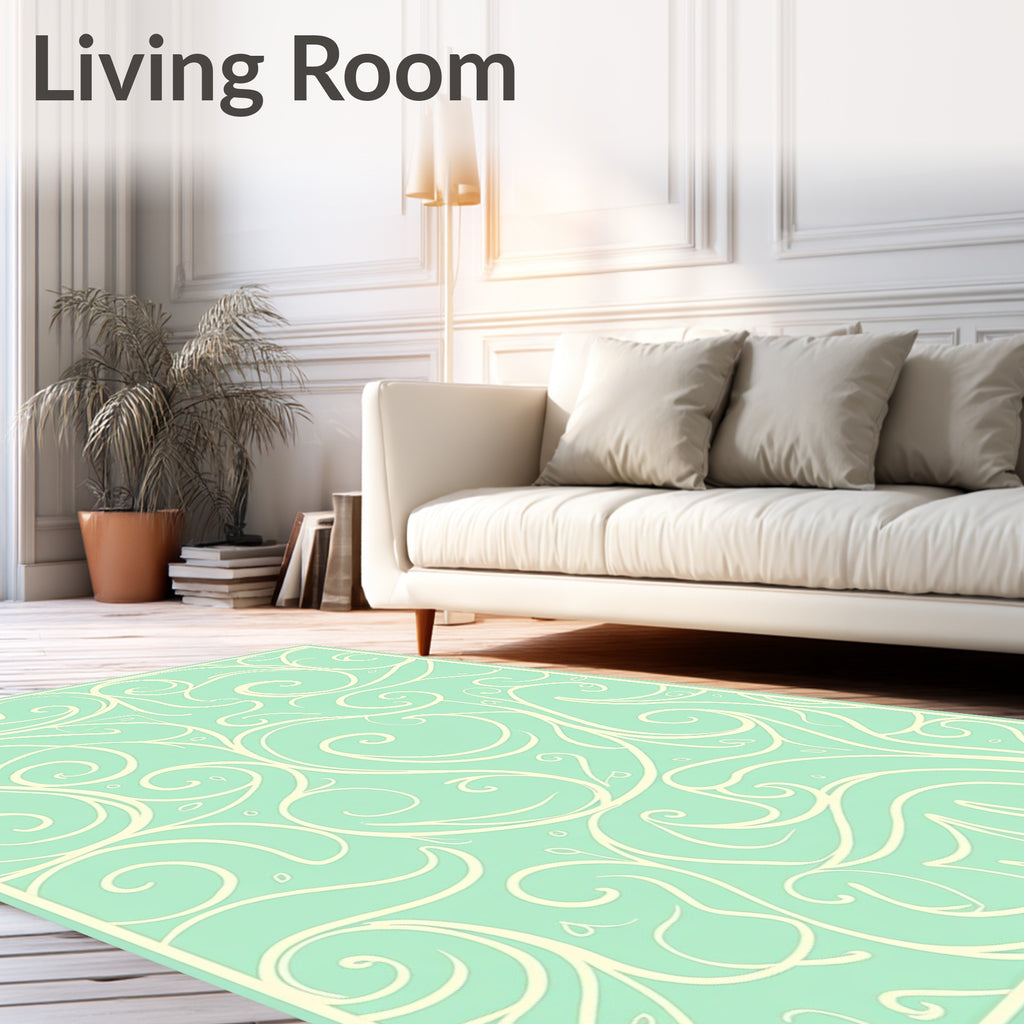 Mint Green Swirls Vine Pattern Rug