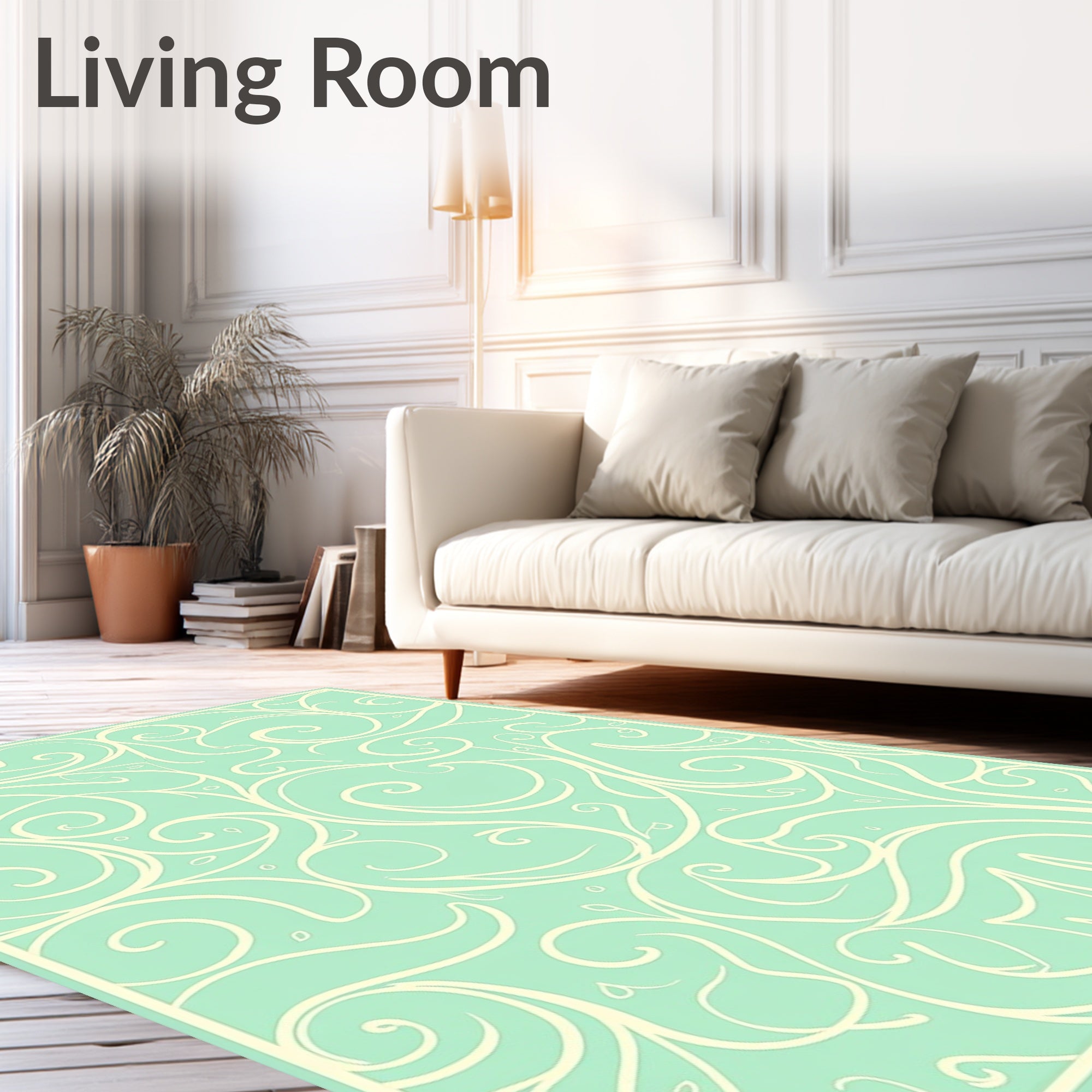 Mint Green Swirls Vine Pattern Rug