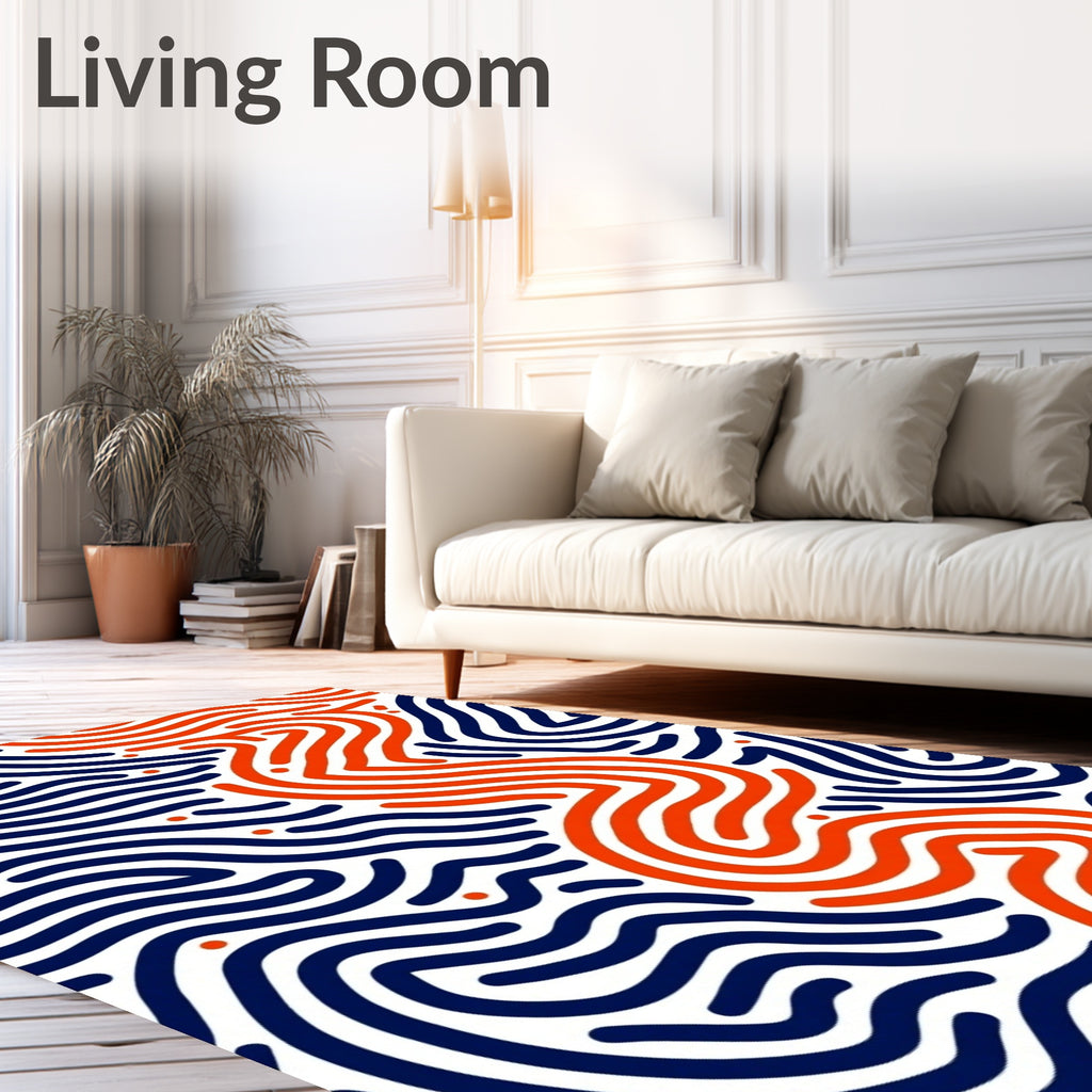 Navy Orange Wavy Line Art Rug
