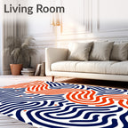 Navy Orange Wavy Line Art Rug