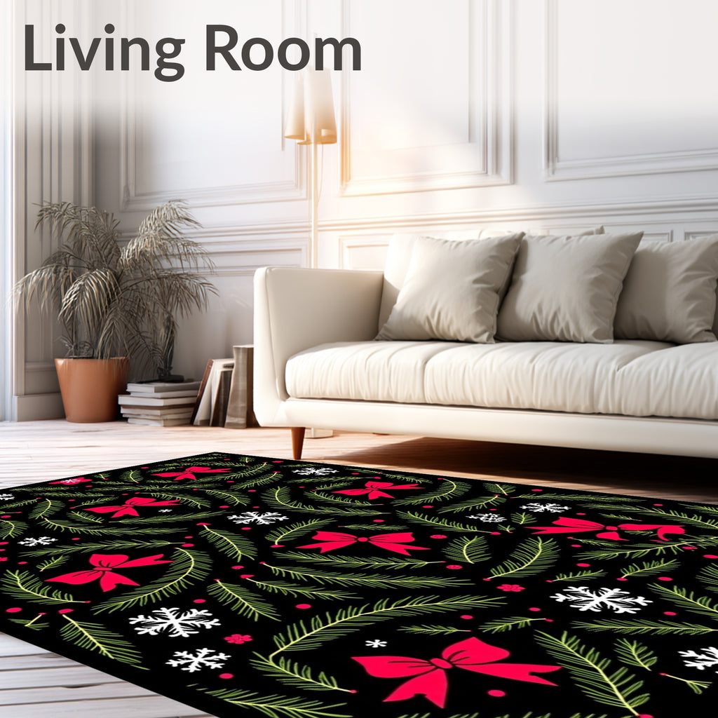 Festive Red Bow Pine Needle Garland Rug