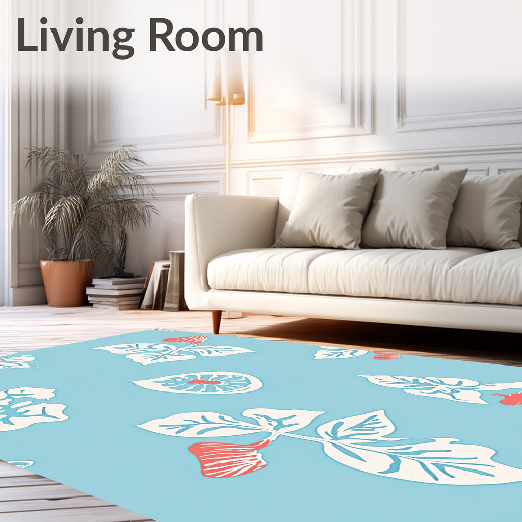Floral Pattern on Light Blue Background Rug