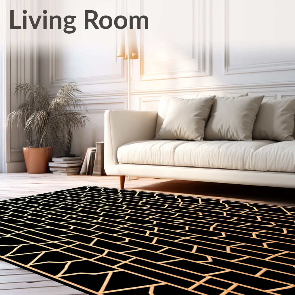 Golden Geometric Art Deco Pattern Rug