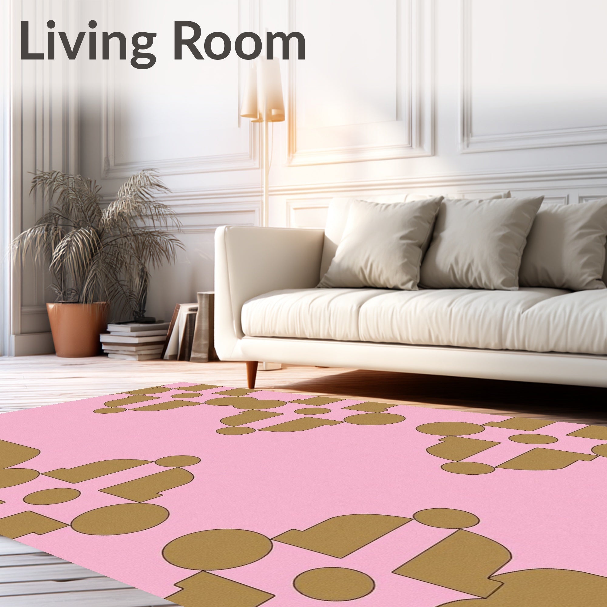 Geometric Gold Pattern On Pink Rug