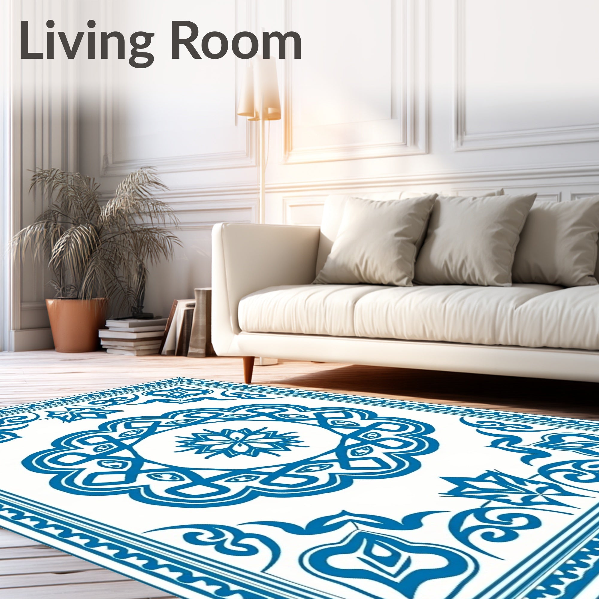 Elegant Blue Floral Mandala Pattern Rug