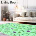 Green Purple Floral Leaf Pattern Rug