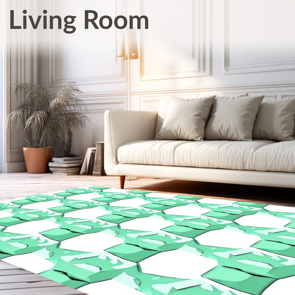 Mint Geometric Ice Crystal Pattern Rug