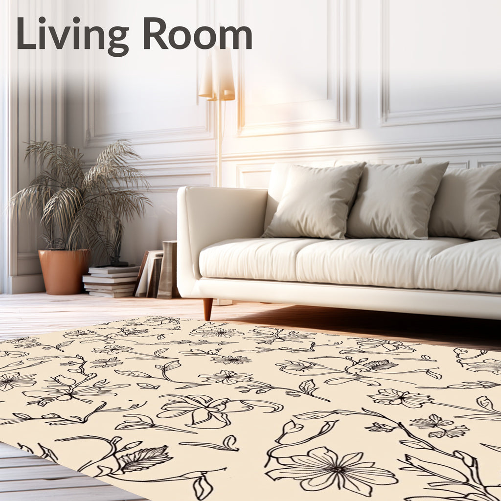 Delicate Outline Floral Branches Rug