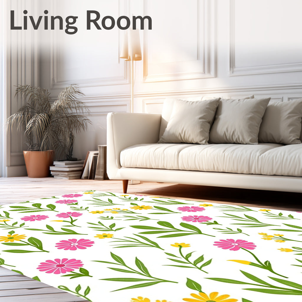 Pink Yellow Floral Spring Pattern Rug