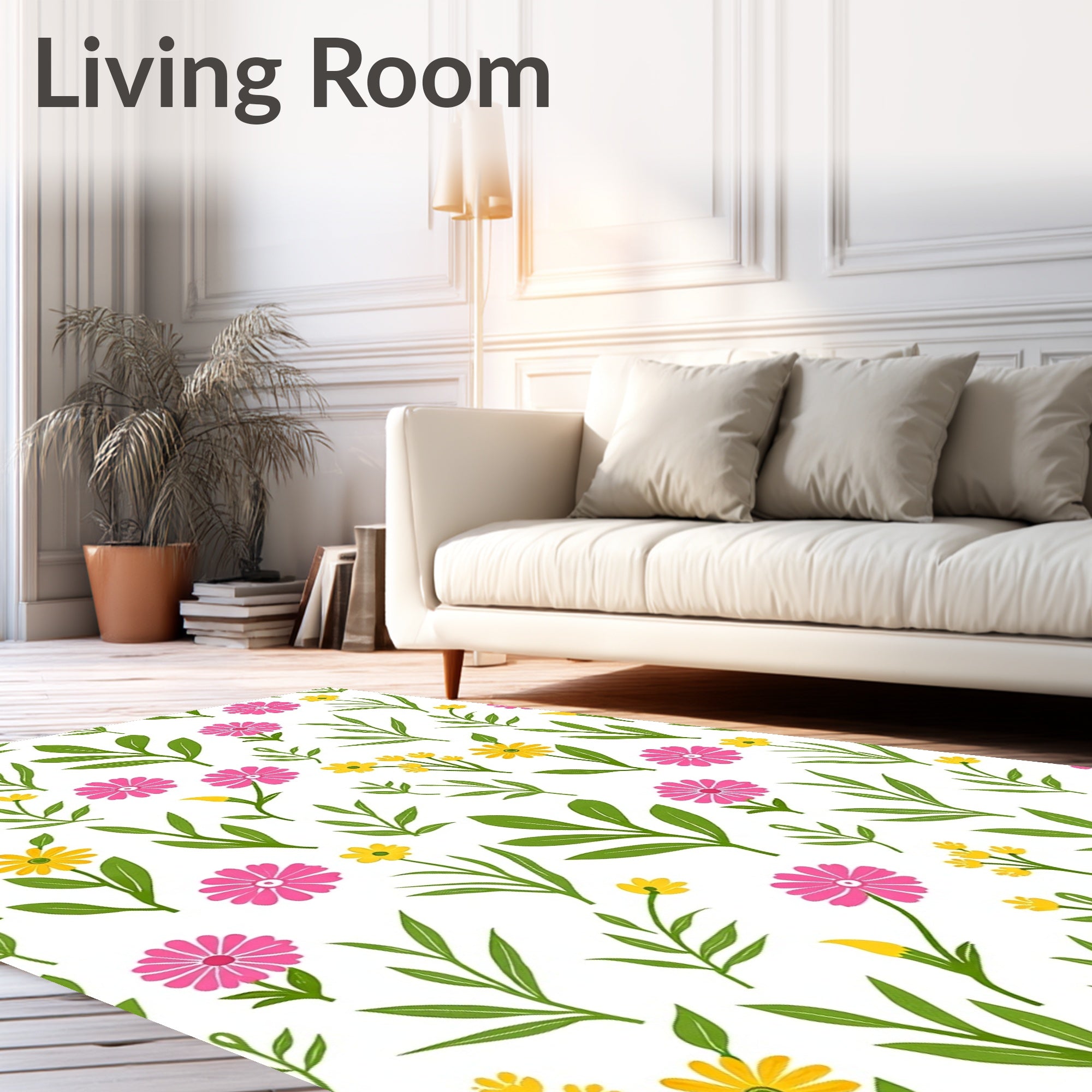 Pink Yellow Floral Spring Pattern Rug