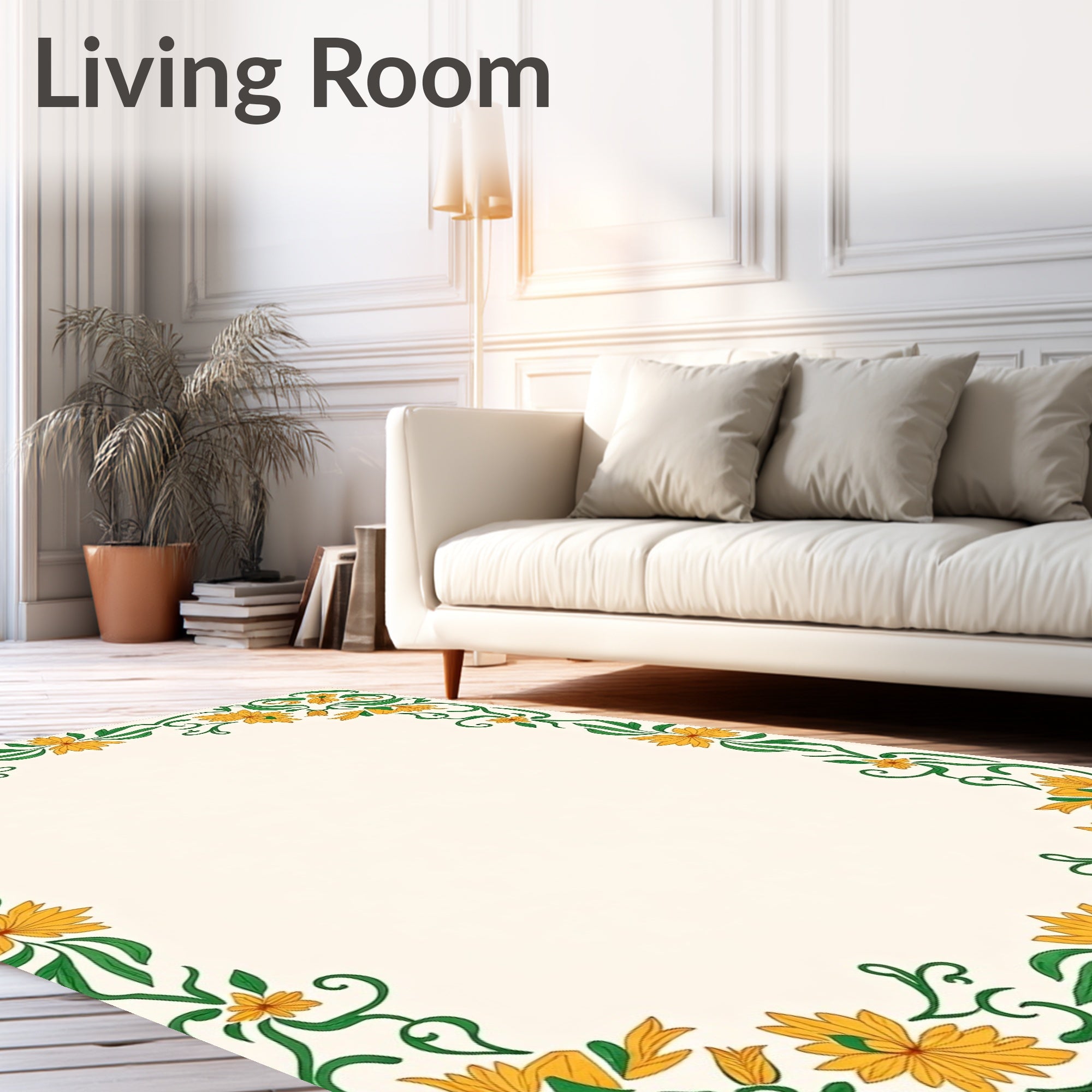 Golden Floral Scroll Border Rug