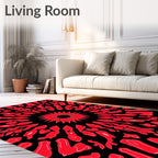 Bold Red Abstract Sunburst Mandala Rug