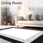 Ornate Gray Scrollwork Frame Rug